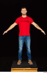 Whole Body Man White Shoes Shirt Jeans Slim Standing Studio photo references